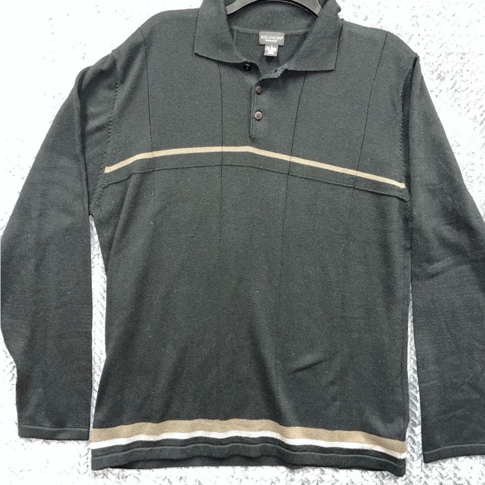 Reunion Menswear Men’s Long Sleeve 1/4 Button Sweater Black Large
